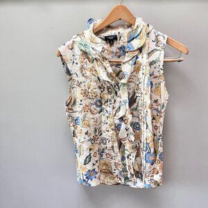 Talbots Fall Floral Ruffle Detail Sleeveless‎ Silk Blouse- Size 2P